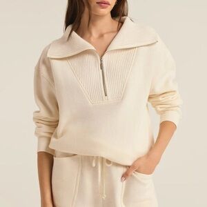 Varley Cream Half-Zip Funnel Collar Pullover